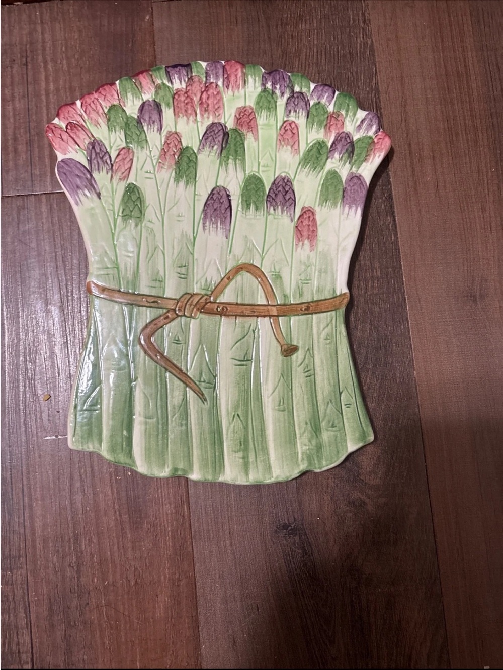 Ceramic Asparagus Bundle Wall Plaque/ Trivet Handpainted Italy
